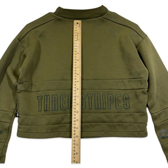 Adidas Women’s Sweatshirt Crop Crew Neck Olive Green Size Small Three Stripe - Picture 8 of 11